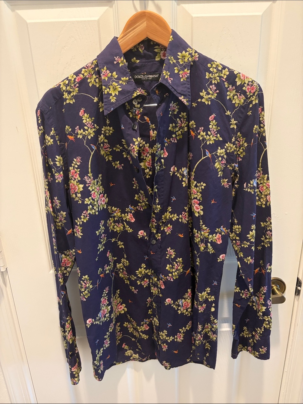 Dolce & Gabbana Navy Floral Long-Sleeve Button-Down Shirt